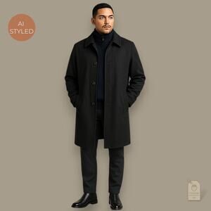 Nautica Men’s Wool Cashmere Blend Coat 44T Tall | Quilted Lining Black Overcoat